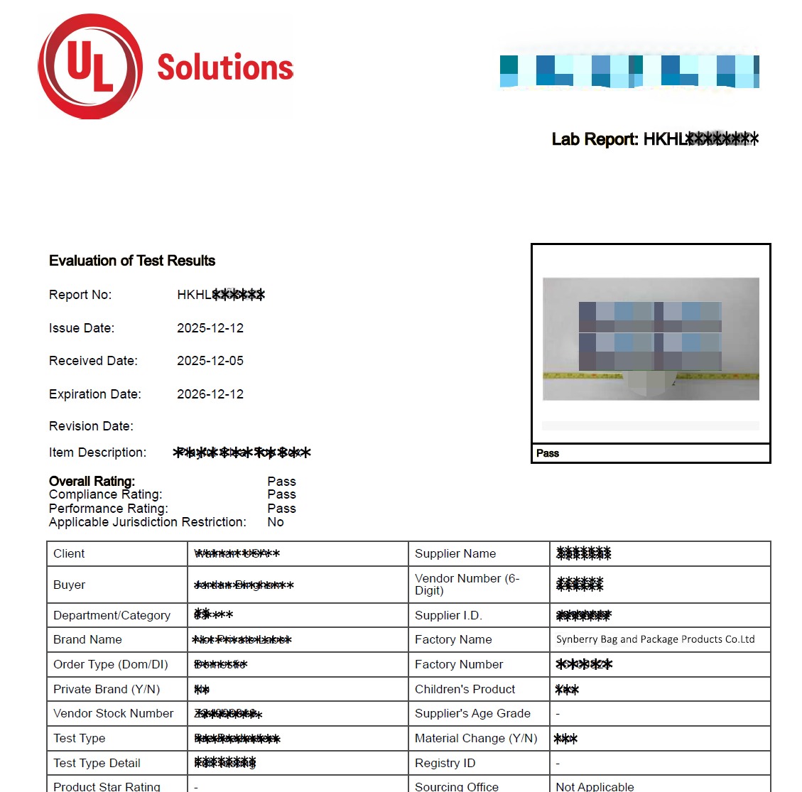 Pass Test Report of Third Party Lab