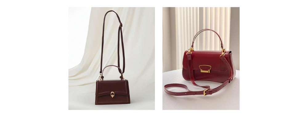 Display of handbag with dual handles Display of handbag with dual handles