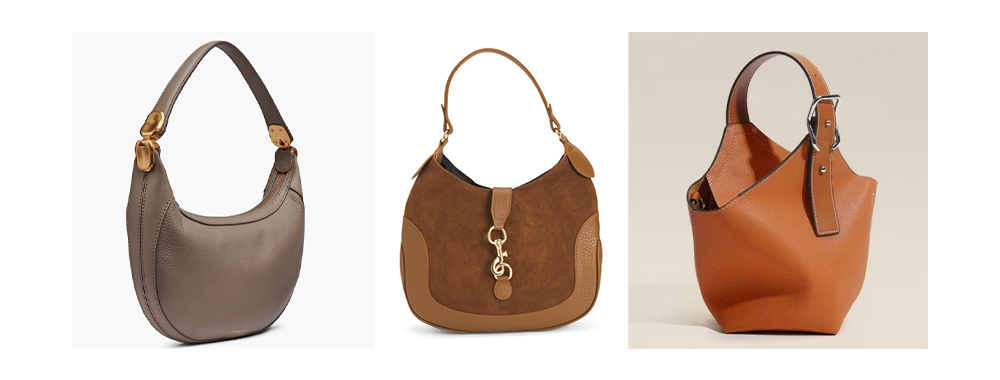 Example of a handbag with a handle fixed by a metal buckle
