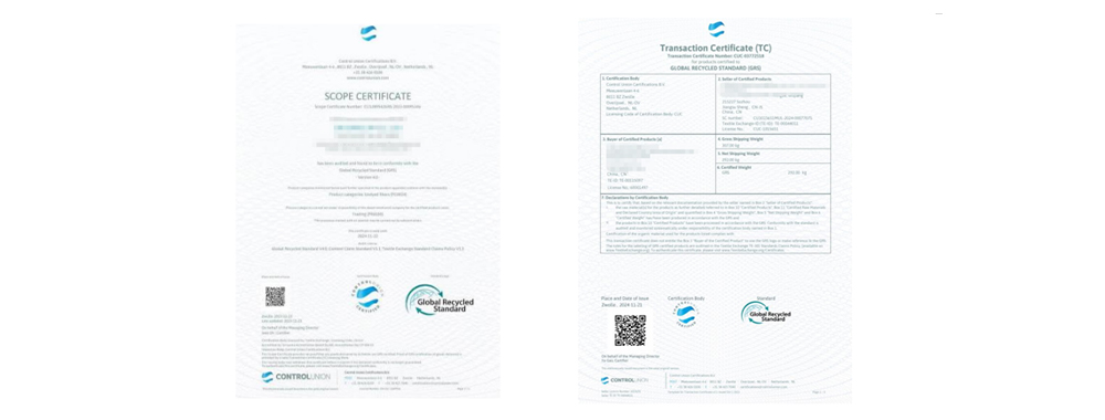 Picture shows GRS SC and TC certificates